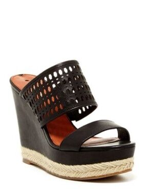 VIA SPIGA Marisol Black Laser Cut Wedge Sandals